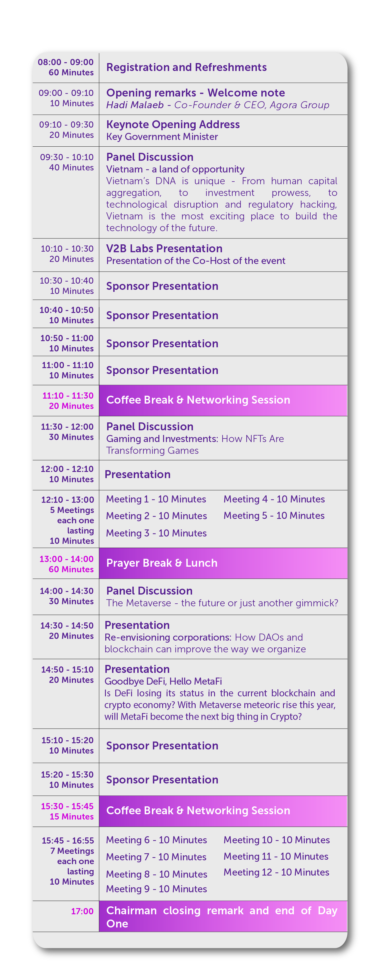 Day 1 – Conference Agenda